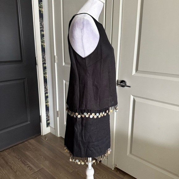 NWT STAUD Black Linen Matching Skirt Set with Beaded Fringe Size 8 - Picture 2 of 10